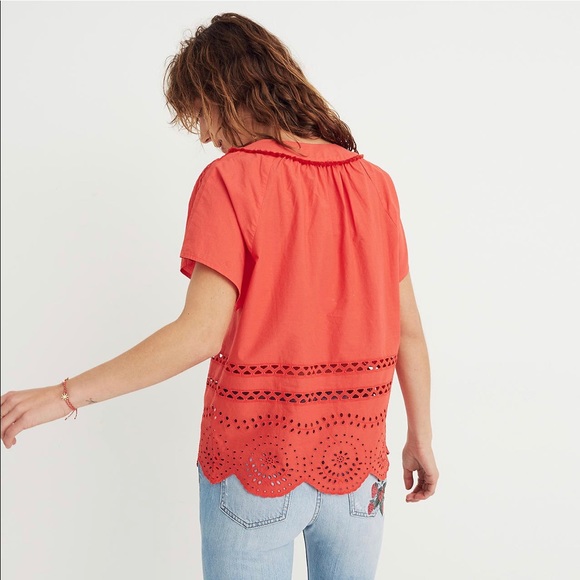 Madewell Red Eyelet Angelica Top Blouse M - Picture 5 of 5